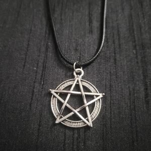 Pentagram silver tone necklace
